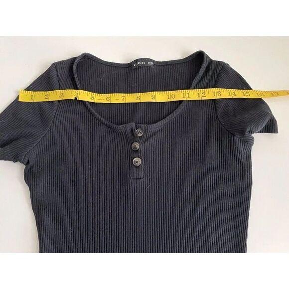Coton:On Button Front Short Sleeve Ribbed Mini Dress In Black Size XS  Check Pic - Picture 3 of 7